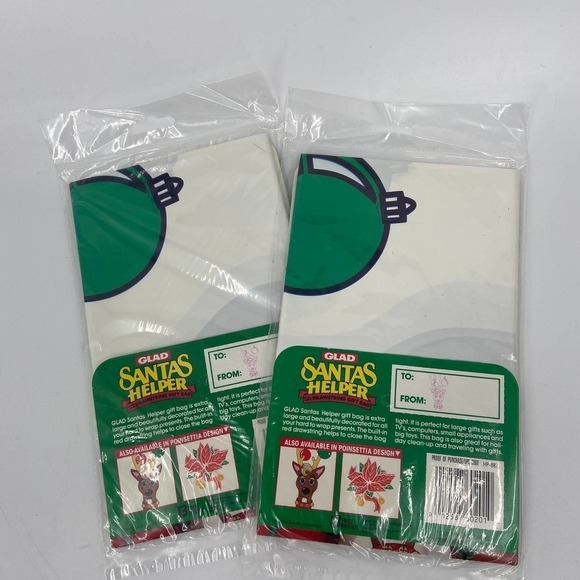 VINTAGE Lot of 2 Glad Santa's Helper XL Drawstring Gift Bag Reindeer 32" x 40" - Picture 2 of 9